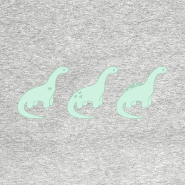 Mint Green Heart Dinosaurs (White Background) by elrathia